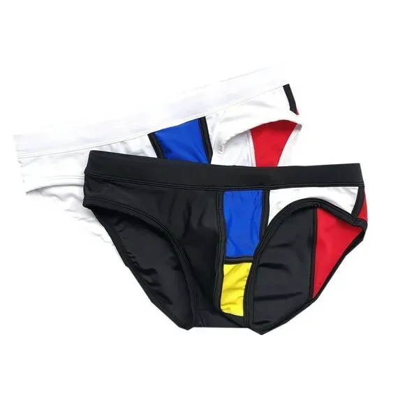 Men's low rise contoured Mondrian color blocked swim briefs speedo Black Size M - Picture 4 of 6